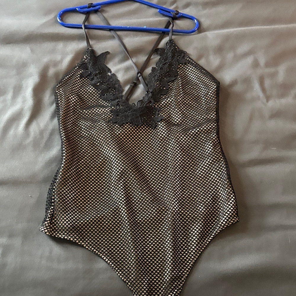 Express Black and Cream Lace Bodysuit
